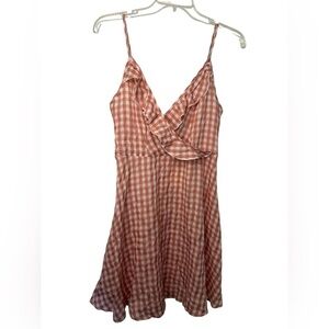 QED London frill wrap cami mini dress in pink gingham print NWT